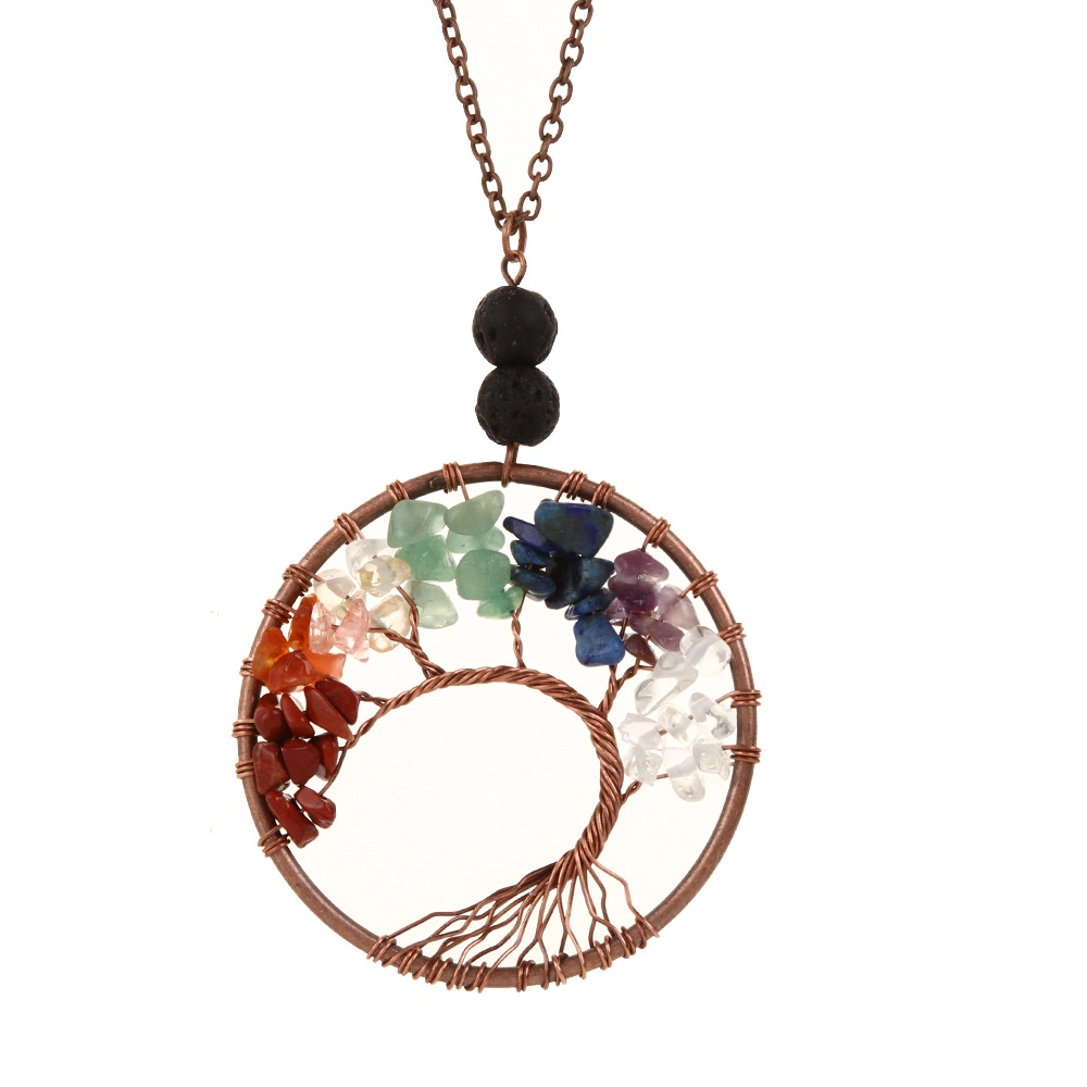 7 Chakra Tree of Life Pendant Necklace Copper Crystal Natural Stone Necklace Quartz Stones Pendants Women Christmas Gift Necklace